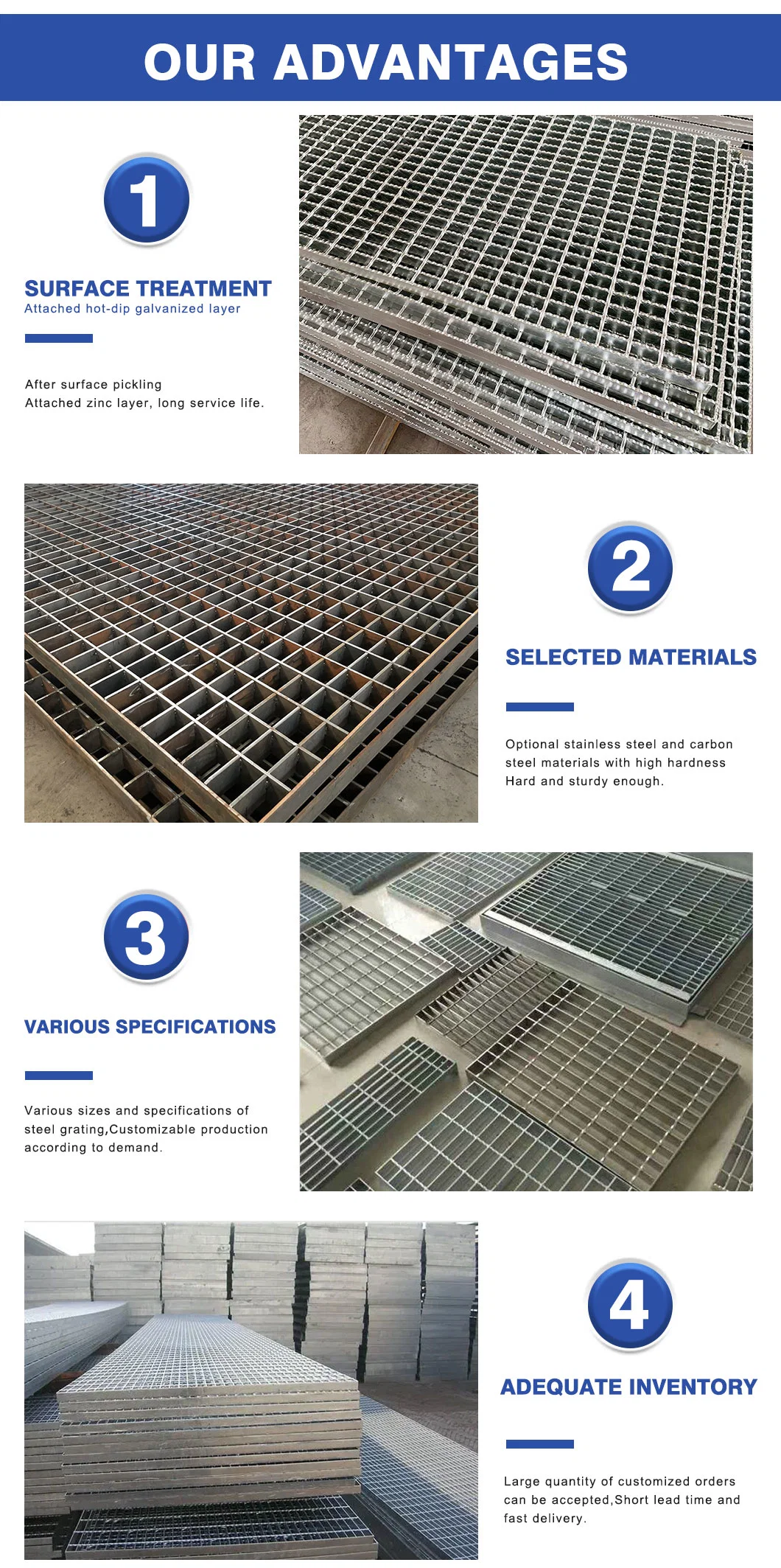 OEM tùy chỉnh Hot Dip Galvanized Plain / Serrated Steel Grating cho Platform Walkway / Drain Trench Cover 1