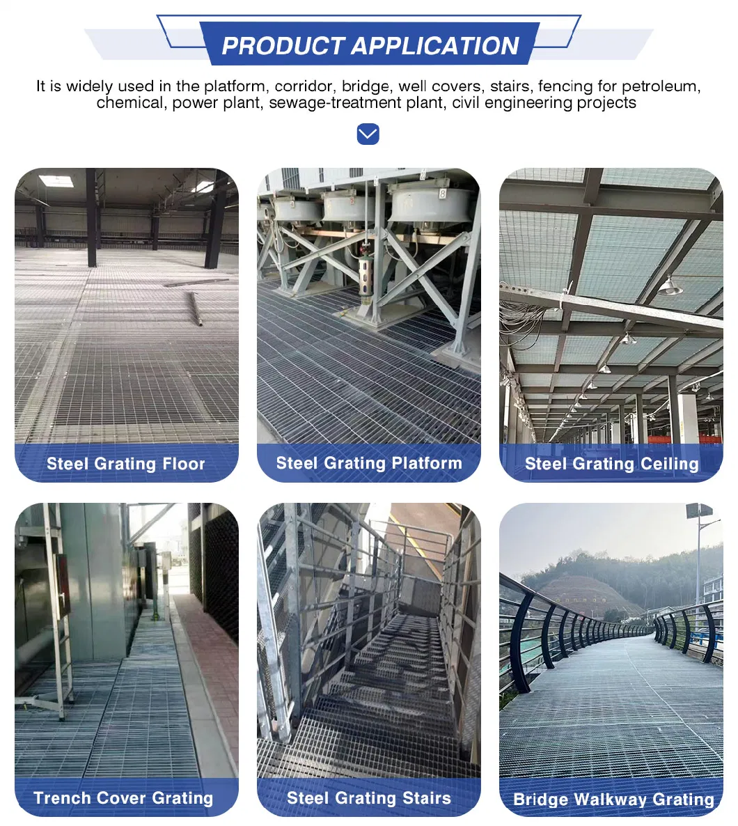 OEM tùy chỉnh Hot Dip Galvanized Plain / Serrated Steel Grating cho Platform Walkway / Drain Trench Cover 3