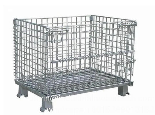 Customized Galvanized Collapsible Folded Stackable Warehouse Metal Wire Mesh Heavy Duty Pallet Cage with Lid