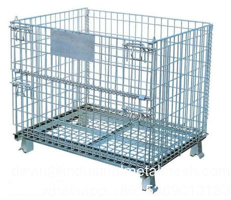 Customized Galvanized Collapsible Folded Stackable Warehouse Metal Wire Mesh Heavy Duty Pallet Cage with Lid