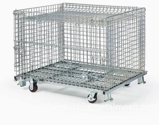 Giỏ lưới kim loại xếp chồng có thể gập lại cho nhà kho vận chuyển sơn tĩnh điện